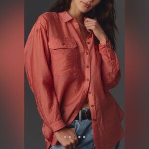 Anthropologie Sheer Coral Button-Down Shirt Size S